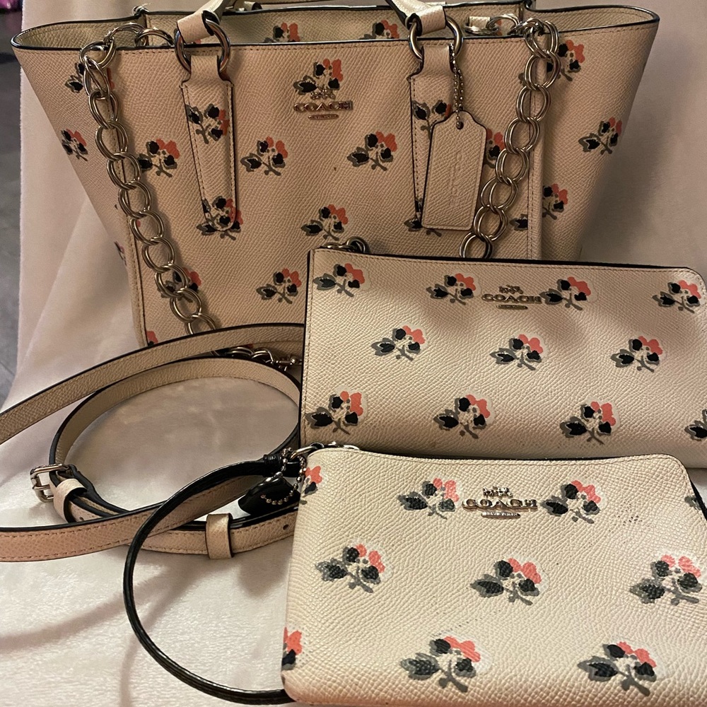 Coach Crossbody Bramble Rose Carryall handbag 3 Pc